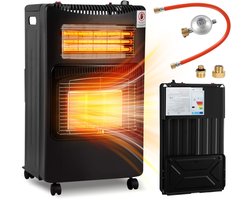 Gaskachel, Gasverwarming - zwart - 4200 watt met 3 verwarmingsstanden, drukregelaar & slang, Duits-Europese converter - mobiel, efficiënt & energiebesparend