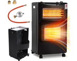 Gaskachel, Gasverwarming - zwart - 4,2kW met 3 verwarmingsstanden, drukregelaar & slang, Duits-Europese converter - mobiel, efficiënt & energiebesparend