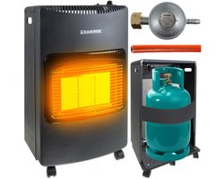 KAMINER Opvouwbare Gaskachel met Wielen – 4200W LPG Kachel – 3-standen Verwarming – Inclusief Gasslang & Reductiestuk – Verwarmt tot 60m²
