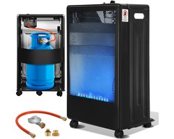 Mobiele Gaskachel - 3800 W - Opvouwbaar - 82 m³ - Wieltjes - Inclusief Gasdrukregelaar en Gasslang - ijzerhoudend