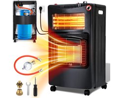 Mobiele Gaskachel - met Wieltjes - tot 82 m² - 4200W Gas Heater - Inclusief Gasdrukregelaar en Gasslang - ijzerhoudend - 3 standen