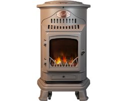 Provence gaskachel voor binnen - voor gasfles - Kleur - Rustiek Bruin - geen schoorsteen nodig - verrijdbaar op wielen - 3,4 kW met houtblok element en vlameffect