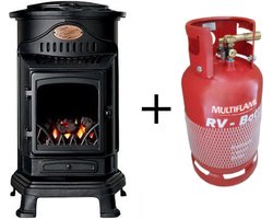 Sahara Provence Potkachel LPG SET - Met Hervulbare LPG Gasfles -3kW Mobiele Gasverwarming op Wielen - Met Real Flame Effect en Veiligheidsfunctie - Kleur Zwart