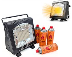SMH LINE® Gaskachel - 2in1 - Incl. 8 Gasflessen - Heater - XL - 1,7 kW - Terrasverwarmer - Camping gaskachel