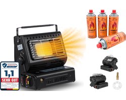 SMH LINE® Gaskachel - Draagbare - 2 in1 - Camping gaskachel - Kacheltje - Incl. 4x Gasflessen en Rooster