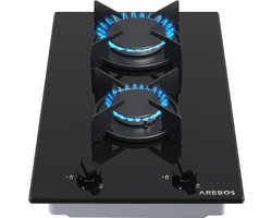 AREBOS Gaskookplaat 2 pits | glaskeramisch | incl. pannenrek & ontstekings zekering | Autarkic | Geschikt voor aardgas of propaangas | Gasfornuis Gaskookplaat