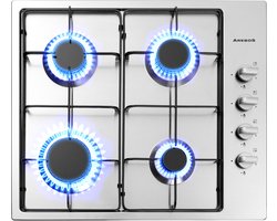 AREBOS Gaskookplaat 4 branders | Roestvrij staal | Incl. roosters & ontstekingsbeveiliging