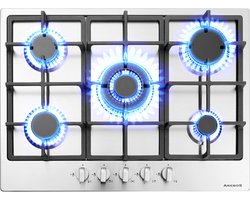 AREBOS Gaskookplaat 5 branders | Roestvrij staal | Incl. roosters & ontstekingsbeveiliging