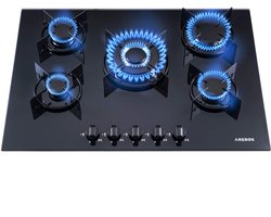 AREBOS Ingebouwde Kookplaat 70 cm 5 Branders Glaskeramiek Gas Kookplaat Zwart