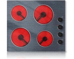 Aurixi® Elektrische Kookplaat 4 Pits - Elektrische Fornuis - Elektrische Kookplaat Vrijstaand - 4 Kookzones - Kinderslot - Houtnerf - 59cm x 52cm x 5cm