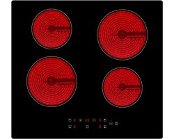 DYNA® Elektrische Kookplaat 4 Pits - Elektrische Fornuis - Elektrische Kookplaat Vrijstaand - 4 Kookzones - Kinderslot - Zwart - ‎52cm x 59cm x 6cm