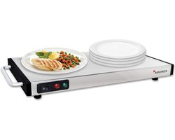 Elektrische warmhoudplaat 1100 watt voor gerechten - draadloos bruikbaar - 40x20 cm roestvrij staal - energiezuinig