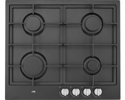 ETNA KG859ZTA - Gaskookplaat - 59 cm - 4 branders - Zwart - Gietijzeren pandragers - Inbouw - Vlambeveiliging - Vonkontstekin