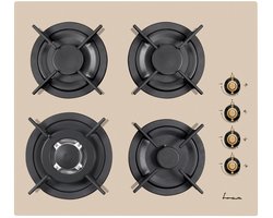 Fram FBH-V4IWF-RGBG Inbouw Gas Kookplaat – 4 Branders – 65 cm – Wokbrander – Elektrische Ontsteking – Vlambeveiliging – Retro Design – 5 Jaar Garantie – Crème Glas