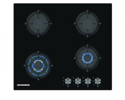 Heinner HBH-S584WI-GBK Inbouw Gaskookplaat4 Branders met Wokbrander – Elektrische Ontsteking – Vlambeveiliging en Automatische Uitschakeling – Zwart Glas