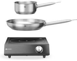 HENDI Complete inductiekookplaat set – 3500W – inclusief steelpan en koekenpan – zwart – 31 vermogensniveaus