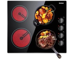 Inductie kookplaat - Induction Hob - Induction Cook Top - Inductie Fornuis - Elektrische Brander - 4-pits - Inbouw - 59 cm Elektrische Kookplaat - Zwarte mat Gematteerde Keramische Glasplaat - met 4 Individuele Bedieningsknoppen