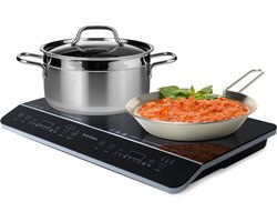 Inductie Kookplaat - Vrijstaand - 2 Pits - 1500 + 2000 Watt - 10 standen - Zwart - Vivid Green