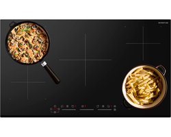 Inventum IKI7735 inbouw inductiekookplaat 77 cm - 1- of 2-fase - 4 kookzones - Bridgefunctie - Boost - Timer - Kinderslot - Facetrand voorzijde - Elektrische kookplaat 4 pits - Zwart