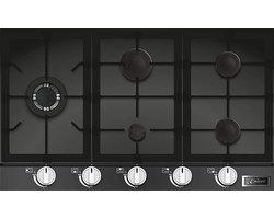 Kaiser gaskookplaat KCG 9387, 90cm, inbouwkookplaat, roestvrijstalen knoppen, zwart glas, 3,8 KW WOK