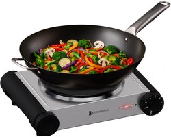 KitchenBrothers Elektrische Kookplaat - 1 Pits - Vrijstaand - 7 temperatuurstanden - 1500W - RVS/Zwart