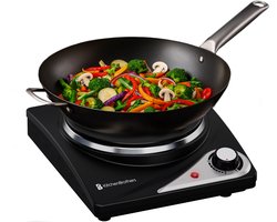 KitchenBrothers Elektrische Kookplaat - 1 Pits - Vrijstaand - 7 temperatuurstanden - 1500W - Zwart