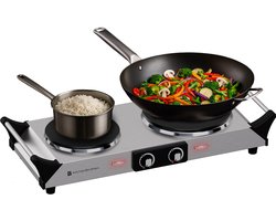 KitchenBrothers Elektrische Kookplaat - 2 Pits - 2500W - RVS