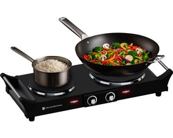 KitchenBrothers Elektrische Kookplaat - 2 Pits - 2500W - Zwart