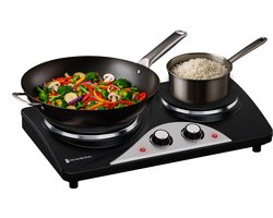 KitchenBrothers Elektrische Kookplaat - 2 Pits - Vrijstaand - 7 temperatuurstanden - 1500W + 1000W - Zwart