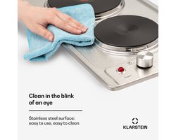 Klarstein Appetito Domino - Inbouw Elektrische Kookplaat - Twee Kookplaten :1000 En 2000 Watt - Dubbele Power - 6 Standen - Roestvrij Stalen Oppervlak - Eenvoudige Bediening - LED-Controlelampje - Eenvoudige Bediening Met Draaiknoppen - Zilver