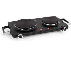 Klarstein Cookorama elektrische Doppelkochplatte, 2250 Watt, Massekochfelder: 150/180 mm Ø, Kontrollleuchten, Haltegriffe, 5 Stufen, Kochfeld, Camping, schwarz – geschikt voor thuisfitness en sportschoolgebruik, duurzame constructie, eenvoudig te mon