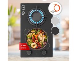 Klarstein Firetale Gaskookplaat - 2-pits - Zelfvoorzienend - 30 cm - Inbouw - Aluminium branders - Aardgas/Propaangas - Veiligheidsventiel - Automatische uitschakeling - Gietijzeren pannendrager - Zwart