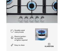 Klarstein Gaskookplaat Gasfornuis, 5-pits , Inbouw Gaskookplaat voor Thuis & Camper, RVS Campingkookplaat, Gasfornuis voor Propaan en Aardgas, Gaskookplaat met Wokbrander, Gas Kookplaat 11100 Watt,6 kW 51 cm - Gas Hob - Gas Kookveld