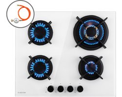 Klarstein Goldflame 4 - Gaskookplaat - 4-pits - Messing-Brander - Glaskeramiek - Wit