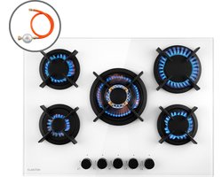 Klarstein Goldflame 5 - Gaskookplaat - 5-pits - Messing-Brander - Glaskeramiek - Wit