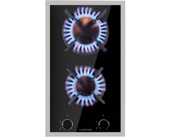Klarstein Goldflame Domino Prime Gaskookplaat - 2-pits - Autark - 30 cm - Inbouw - Messing branders - Aardgas/Propaangas - Veiligheidsventiel - Bescherming vlamuitval - Gietijzeren pannendrager - Incl. slang en drukregelaar - Zwart