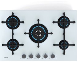 Klarstein Illuminosa 5 Gaskochfeld, 5 Sabaf Brenner, 4 kW Wokbrenner, Gehärtetes Glas, Elektrische Zündung, Flammenausfallschutz, Topfhalter aus Gusseisen, 76 cm breit, Verbesserte Kochleistung – geschikt voor thuisfitness en sportschoolgebruik, duur