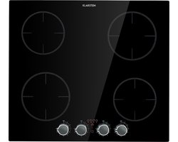 Klarstein Kochheld 4-Zone Inductiekookplaat - 6000W - Draaiknoppen - Vier Kookvelden - Compacte Afmetingen - Krachtig, Mooi Gevormd En Eenvoudig In Gebruik - Eenvoudige Reiniging - Controlelampen - Glaskeramisch Oppervlak - Zwart