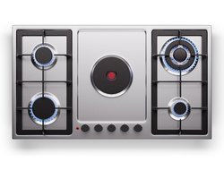 Klarstein Multichef 5 Hot Plate - Gas- en Elektrische Kookplaat - 5 Kookzones - 4 Gasbranders - 1 Elektrisch kookveld - Roestvrij staal