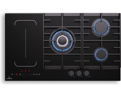 Klarstein MultiChef 5 Induktionskochfeld Mit Gaskochfeld 5 Zonen, Flexzone, 10,6 Kw, Schieberegler, Stop&Go, Timer, Gusseisen, Schwarz, 87,5 Cm – geschikt voor thuisfitness en sportschoolgebruik, duurzame constructie, eenvoudig te monteren, ideaal vo