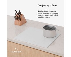 Klarstein PowerGlide Induktionskochfeld 4 Zonen Induktionsherd, 7800 W Power Boost, 9 Heizstufen, SenseControl, Timer & Kindersicherung, 60 cm Design, Schwarz – geschikt voor thuisfitness en sportschoolgebruik, duurzame constructie, eenvoudig te mont