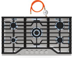 Klarstein Turbocast Gaskochfeld 5 Brenner Edelstahl 304, 3,4 kW Wokbrenner, Gusseiserne Pfannenhalter, Elektrische Zündung, Sicherheitsabschaltung, LPG Umrüstsatz, Gasherdplatte – geschikt voor thuisfitness en sportschoolgebruik, duurzame constructie