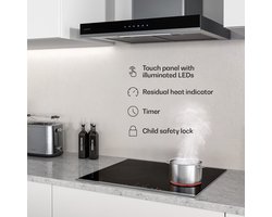 Klarstein Verosteel keramische kookplaat - 60 cm, 4-pits elektrische kookplaat met touchbediening, dubbele en ovale zones, 6600 W, timer, kinderslot en restwarmte-indicator, makkelijk schoon te maken glazen oppervlak