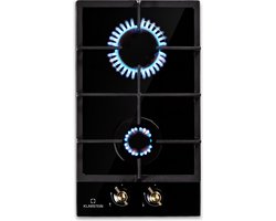 Klarstein Victoria Domino Gaskookplaat - 2-Pits - Zelfstandig - 30 Cm - Inbouw - Sabaf Branders - Aardgas/Propaangas - Veiligheidsventiel - Automatische Uitschakeling - Elektrische Ontsteking - Pannendrager - Glaskeramiek - Retro-Look - Zwart