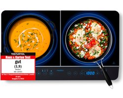MEDION dubbele inductiekookplaat met twee kookplaten, 3500 watt, 10 temperatuurniveaus, LED-display, MD 15324, zwart
