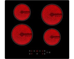 Quvo® Elektrische Kookplaat 4 Pits - Elektrische Fornuis - Elektrische Kookplaat Vrijstaand - 4 Kookzones - Kinderslot - Zwart - ‎52cm x 59cm x 6cm