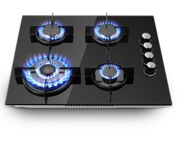 Rolu Gaskookplaat – Gaskookplaat Inbouw – 4 Pits – 8000W – 60x51x10 CM – Aardgas & Propaan - Vlambeveiliging