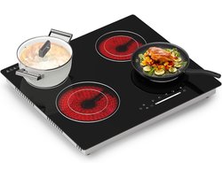 RVV® Elektrische Kookplaat 4 Pits - Elektrische Fornuis - Elektrische Kookplaat Vrijstaand - 4 Kookzones - Kinderslot - Zwart - 53cm x 59cm x 6cm