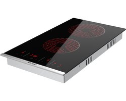 Wiggo WH-E372GC(B) - Inbouw Keramische kookplaat - 30 cm - 2 kookzones - Touch bediening - Zwart - 5 jaar garantie