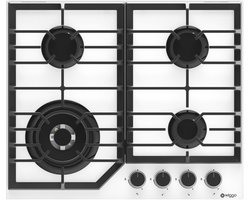 Wiggo WH-G634GL(W) - Inbouw Gaskookplaat - Glas op gas - Wok brander - 60cm - 4 Kookzones - Gietijzeren pannendragers - 5 jaar garantie - Wit Glas